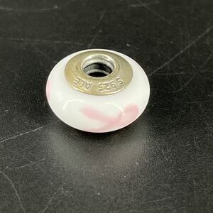 Genuine VTG Pandora Murano Glass Pink Ribbon Breast Cancer Charm S925 ALE
